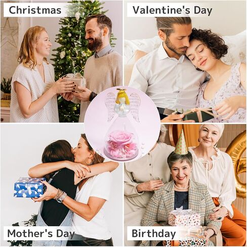 Yamonic Preserved Flowers Rose Birthday Gifts for Women Mom in Glass Angel Figurines,Mothers Day Rose Gifts for Mom Grandma,Christmas Angel Rose Gifts for Her,Mothers,Valentine's Day,Anniversary(Pink) in Saudi Arabia
