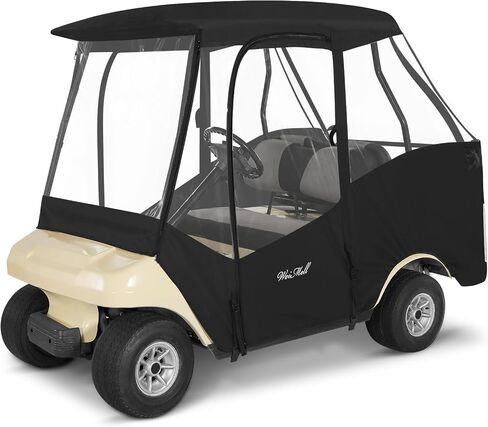 Golf Cart Enclosure 4 Passenger for Club Car DS 2+2 Enclosure Waterproof Windproof Driving Rain Cover Fit 4-Seater Short Roof with 4-Sided Clear Windows Mirror Zipper Roll-up Door Black in Saudi Arabia