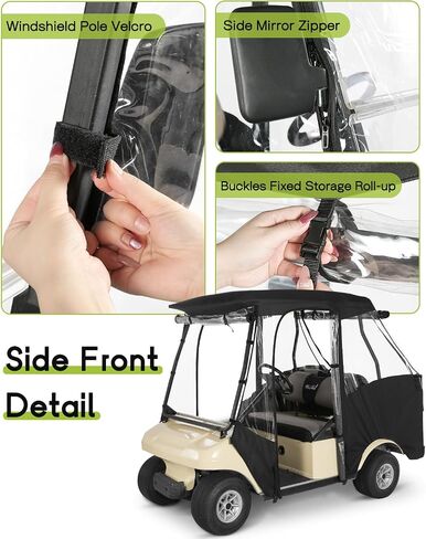 Golf Cart Enclosure 4 Passenger for Club Car DS 2+2 Enclosure Waterproof Windproof Driving Rain Cover Fit 4-Seater Short Roof with 4-Sided Clear Windows Mirror Zipper Roll-up Door Black in Saudi Arabia
