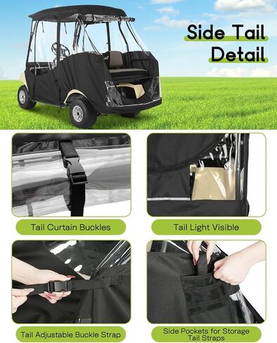 Golf Cart Enclosure 4 Passenger for Club Car DS 2+2 Enclosure Waterproof Windproof Driving Rain Cover Fit 4-Seater Short Roof with 4-Sided Clear Windows Mirror Zipper Roll-up Door Black in Saudi Arabia