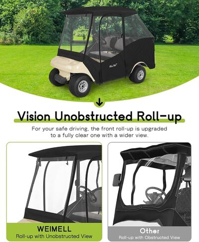 Golf Cart Enclosure 4 Passenger for Club Car DS 2+2 Enclosure Waterproof Windproof Driving Rain Cover Fit 4-Seater Short Roof with 4-Sided Clear Windows Mirror Zipper Roll-up Door Black in Saudi Arabia