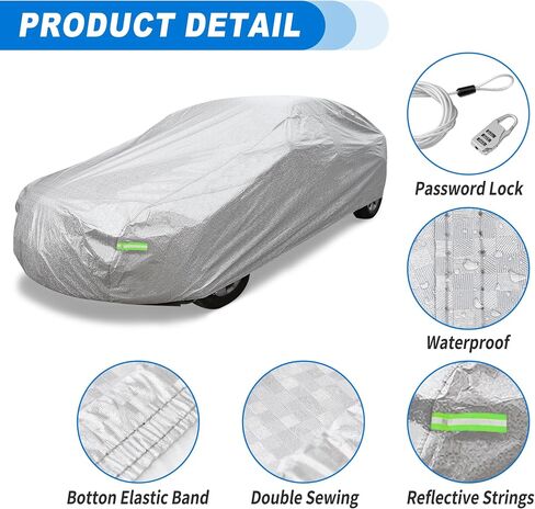 ACROPIX Aluminum Foil Car Cover Waterproof Snowproof UV Protection Windproof Outdoor Full Car Cover Universal Fit for Sedan Length 217" 218" 219" 220" 221" 222" 223" 224" in Saudi Arabia