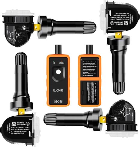 5pcs TPMS Sensor مع أداة Relearn ، 315 ميجا هرتز OE 13598771 13598772 13586335 13581558 EL-50448 نظام مراقبة ضغط الإطارات متوافق مع شيفروليه/تشيفي/سيلفرادو/GMC/بويك/كاديلاك (أسود) in Kuwait