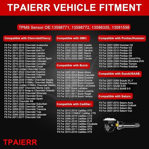 5pcs TPMS Sensor مع أداة Relearn ، 315 ميجا هرتز OE 13598771 13598772 13586335 13581558 EL-50448 نظام مراقبة ضغط الإطارات متوافق مع شيفروليه/تشيفي/سيلفرادو/GMC/بويك/كاديلاك (أسود) in Kuwait