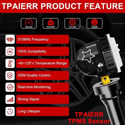 5pcs TPMS Sensor مع أداة Relearn ، 315 ميجا هرتز OE 13598771 13598772 13586335 13581558 EL-50448 نظام مراقبة ضغط الإطارات متوافق مع شيفروليه/تشيفي/سيلفرادو/GMC/بويك/كاديلاك (أسود) in Kuwait