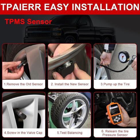 5pcs TPMS Sensor مع أداة Relearn ، 315 ميجا هرتز OE 13598771 13598772 13586335 13581558 EL-50448 نظام مراقبة ضغط الإطارات متوافق مع شيفروليه/تشيفي/سيلفرادو/GMC/بويك/كاديلاك (أسود) in Kuwait