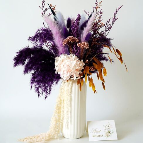 YNWYH Natural Pampas Grass Decor with Ceramic Vase Boho Home Decor Bouquet Phragmites Dried Flowers Bouquet for Home Decor, Wedding, Easter, Housewarming Gift (Black) in Kuwait