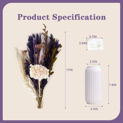 YNWYH Natural Pampas Grass Decor with Ceramic Vase Boho Home Decor Bouquet Phragmites Dried Flowers Bouquet for Home Decor, Wedding, Easter, Housewarming Gift (Black) in Kuwait