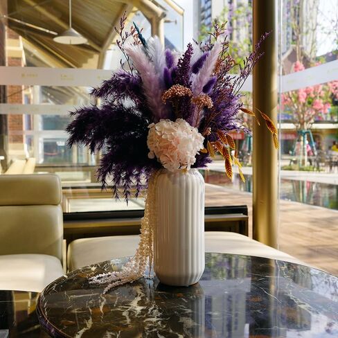 YNWYH Natural Pampas Grass Decor with Ceramic Vase Boho Home Decor Bouquet Phragmites Dried Flowers Bouquet for Home Decor, Wedding, Easter, Housewarming Gift (Black) in Kuwait