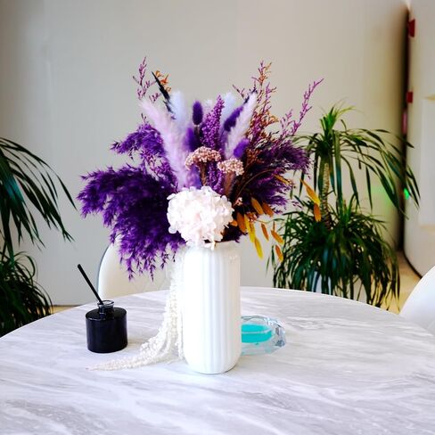 YNWYH Natural Pampas Grass Decor with Ceramic Vase Boho Home Decor Bouquet Phragmites Dried Flowers Bouquet for Home Decor, Wedding, Easter, Housewarming Gift (Black) in Kuwait