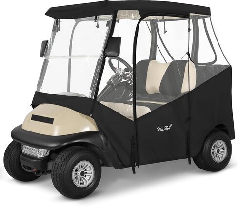 Golf Cart Enclosure 4 Passenger for Club Car DS 2+2 Enclosure Waterproof Windproof Driving Rain Cover Fit 4-Seater Short Roof with 4-Sided Clear Windows Mirror Zipper Roll-up Door Black in Saudi Arabia
