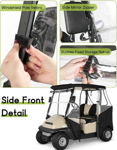 Golf Cart Enclosure 4 Passenger for Club Car DS 2+2 Enclosure Waterproof Windproof Driving Rain Cover Fit 4-Seater Short Roof with 4-Sided Clear Windows Mirror Zipper Roll-up Door Black in Saudi Arabia