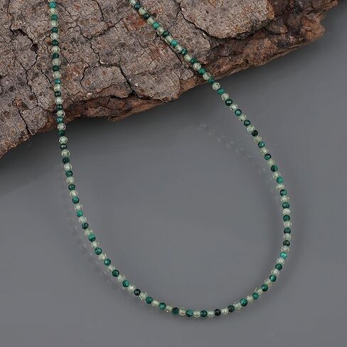 Malachite And Peridot Faceted Round Gemstone Crystal Beads (1.5-2mm) Necklace in 925 Silver lock For Women Birthdays, New Year eve (45cm) in Saudi Arabia