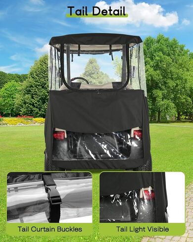 Golf Cart Enclosure 4 Passenger for Club Car DS 2+2 Enclosure Waterproof Windproof Driving Rain Cover Fit 4-Seater Short Roof with 4-Sided Clear Windows Mirror Zipper Roll-up Door Black in Saudi Arabia
