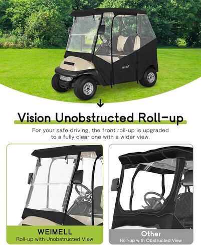 Golf Cart Enclosure 4 Passenger for Club Car DS 2+2 Enclosure Waterproof Windproof Driving Rain Cover Fit 4-Seater Short Roof with 4-Sided Clear Windows Mirror Zipper Roll-up Door Black in Saudi Arabia