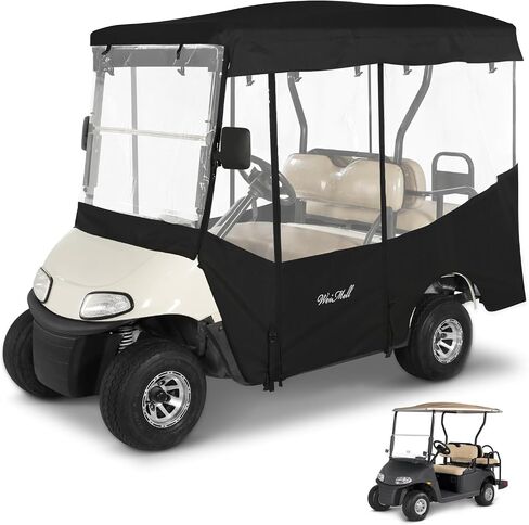Golf Cart Enclosure 4 Passenger for Club Car DS 2+2 Enclosure Waterproof Windproof Driving Rain Cover Fit 4-Seater Short Roof with 4-Sided Clear Windows Mirror Zipper Roll-up Door Black in Saudi Arabia