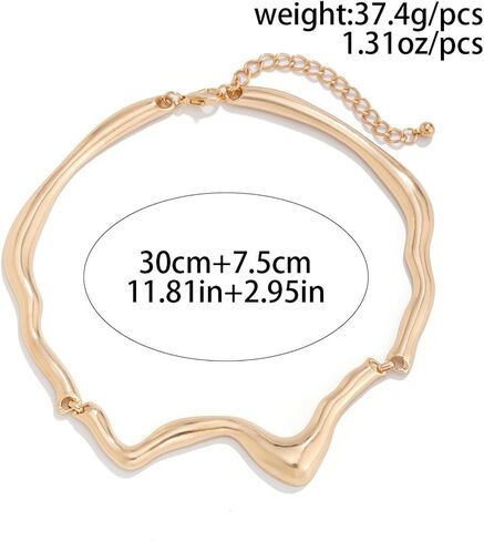 Liquid Metal Necklace for Women,Adjustable Irregular Clavicle Chain Statement Chunky Twist Punk Choker Classic Fashion Jewelry in Saudi Arabia