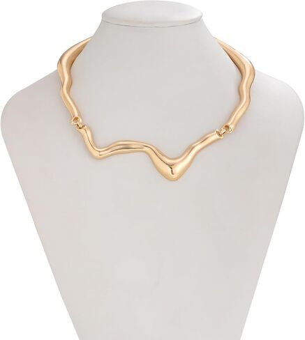 Liquid Metal Necklace for Women,Adjustable Irregular Clavicle Chain Statement Chunky Twist Punk Choker Classic Fashion Jewelry in Saudi Arabia