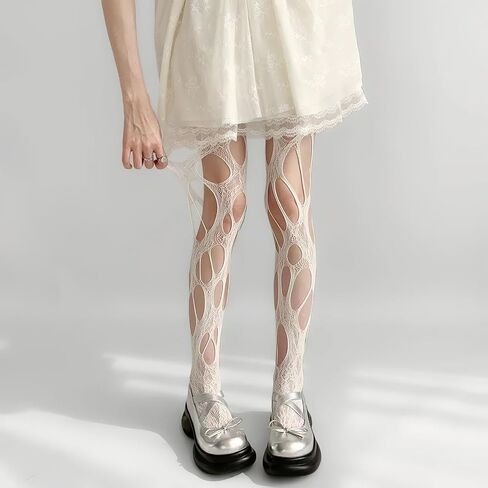 2 Pair Women's Ripped Fishnet Tights Gothic Irregular Distressed Hole Mesh Tights Stockings Y2k Lace Pantyhose in Saudi Arabia