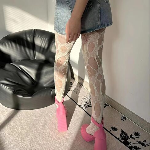 2 Pair Women's Ripped Fishnet Tights Gothic Irregular Distressed Hole Mesh Tights Stockings Y2k Lace Pantyhose in Saudi Arabia
