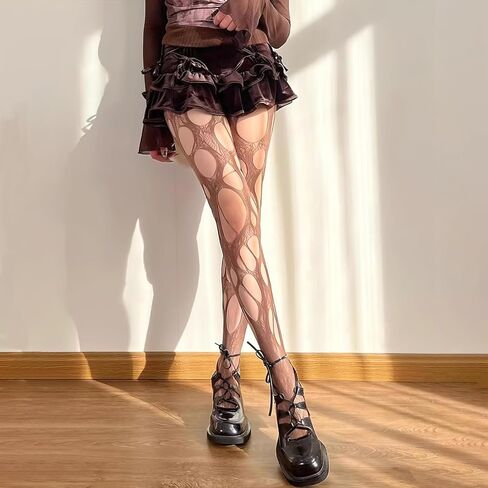2 Pair Women's Ripped Fishnet Tights Gothic Irregular Distressed Hole Mesh Tights Stockings Y2k Lace Pantyhose in Saudi Arabia