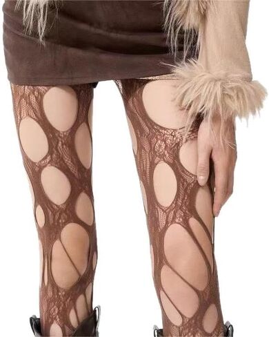 2 Pair Women's Ripped Fishnet Tights Gothic Irregular Distressed Hole Mesh Tights Stockings Y2k Lace Pantyhose in Saudi Arabia