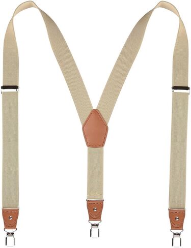 Men's Adjustable Y-Back Suspenders – Heavy-Duty Elastic Polyester & Leather with Triple Metal Clips for Jeans in Saudi Arabia
