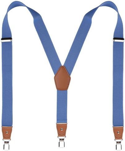 Men's Adjustable Y-Back Suspenders – Heavy-Duty Elastic Polyester & Leather with Triple Metal Clips for Jeans in Saudi Arabia