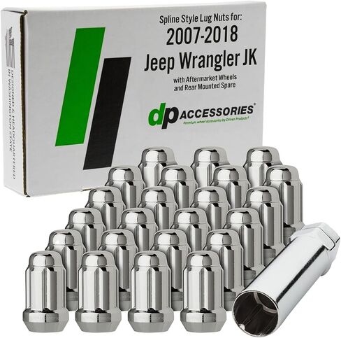 DPAccessories Lug Nuts متوافقة مع 2007-2018 Jeep Wrangler JK | Chrome OEM نمط | عجلات المصنع الألمنيوم فقط | مجموعة من 23 عجلة المكسرات | DWRA2F-CH/023 in Kuwait