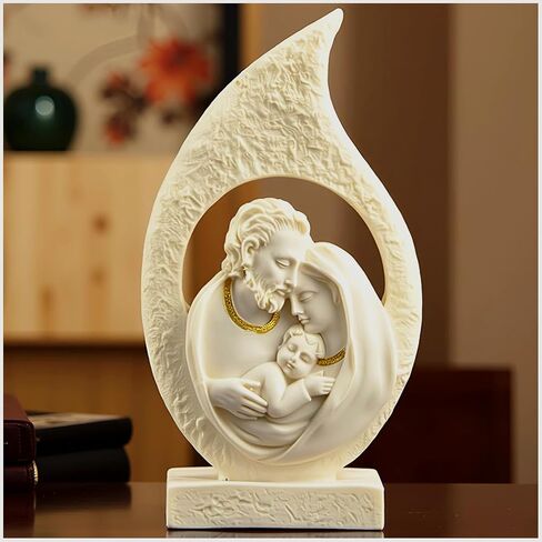 Cici & Jimmy's Retro Holy Family Figurine 4.72" Tall Imitation Sandstone Texture Resin Craft Christmas Nativity Scene Decoration Holiday Sculpture in Saudi Arabia