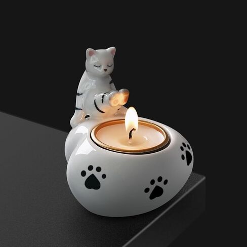 حامل شمعة Tealight ، حامل شمعة Cat Cat لعرض الجدول ، حامل شمعة مزخرفة ، هدية حامل شاي لعشاق القط ، الحفلات و Housewarming (شمعة غير متضمنة) in Saudi Arabia