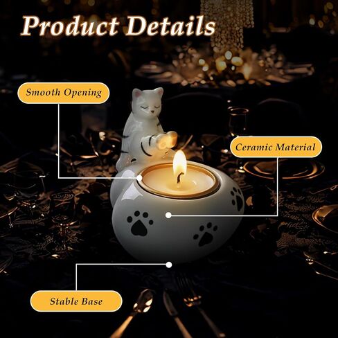 حامل شمعة Tealight ، حامل شمعة Cat Cat لعرض الجدول ، حامل شمعة مزخرفة ، هدية حامل شاي لعشاق القط ، الحفلات و Housewarming (شمعة غير متضمنة) in Saudi Arabia