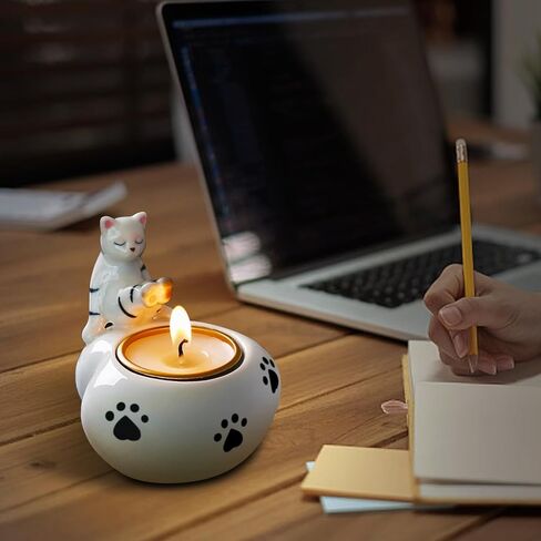 حامل شمعة Tealight ، حامل شمعة Cat Cat لعرض الجدول ، حامل شمعة مزخرفة ، هدية حامل شاي لعشاق القط ، الحفلات و Housewarming (شمعة غير متضمنة) in Saudi Arabia