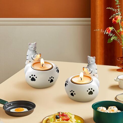 حامل شمعة Tealight ، حامل شمعة Cat Cat لعرض الجدول ، حامل شمعة مزخرفة ، هدية حامل شاي لعشاق القط ، الحفلات و Housewarming (شمعة غير متضمنة) in Saudi Arabia