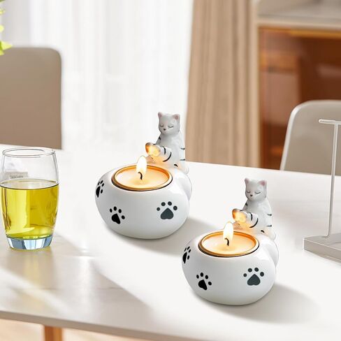 حامل شمعة Tealight ، حامل شمعة Cat Cat لعرض الجدول ، حامل شمعة مزخرفة ، هدية حامل شاي لعشاق القط ، الحفلات و Housewarming (شمعة غير متضمنة) in Saudi Arabia
