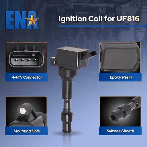 ENA Set of 4 Ignition Coil Pack 2.0L L4 Compatible with Kia Hyundai Elantra Kona Sonata Veloster Forte Koup Optima Hybrid 2017 2018 2019 2020 Replacement for 273002E601 UF816 GN10877 C985 in Kuwait