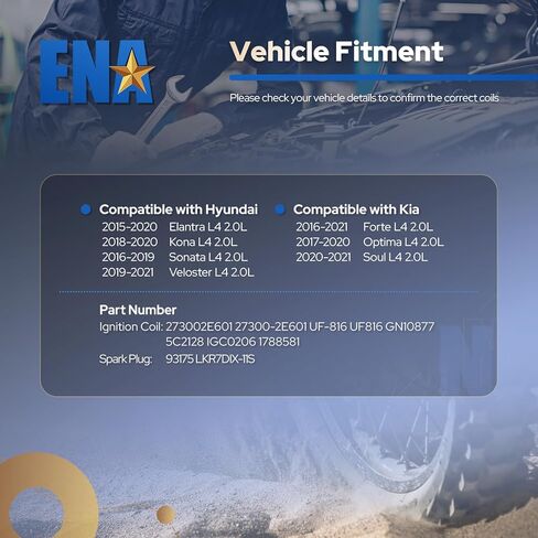ENA Set of 4 Ignition Coil Pack 2.0L L4 Compatible with Kia Hyundai Elantra Kona Sonata Veloster Forte Koup Optima Hybrid 2017 2018 2019 2020 Replacement for 273002E601 UF816 GN10877 C985 in Kuwait