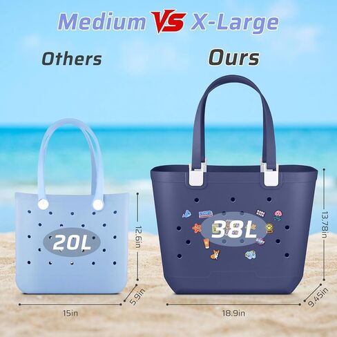 XL EVA Rubber Beach Bag, 19 x 13.7 x 9.5 inch Waterproof Tote Bag, Durable Washable Beach Tote Handbag for Travel in Saudi Arabia