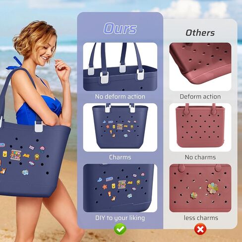 XL EVA Rubber Beach Bag, 19 x 13.7 x 9.5 inch Waterproof Tote Bag, Durable Washable Beach Tote Handbag for Travel in Saudi Arabia
