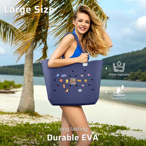 XL EVA Rubber Beach Bag, 19 x 13.7 x 9.5 inch Waterproof Tote Bag, Durable Washable Beach Tote Handbag for Travel in Saudi Arabia