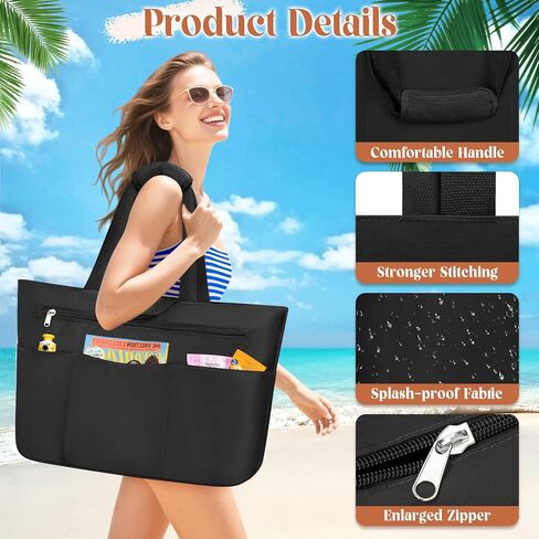 HUANLANG Large Beach Tote Bags for Women Men,Big Beach Bag with Zipper Wet Pocket,Extra Large Tote Bag for Travel Pool in Kuwait