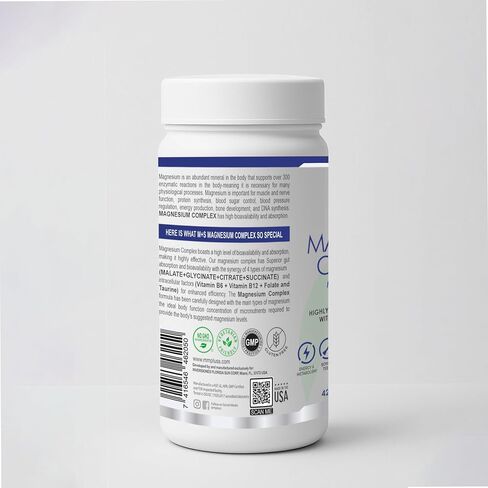 M+S Magnesium Complex – 420 mg of Magnesium Glycinate, Magnesium Citrate, Magnesium Malate, Promotes Healthy Bones, Supports Nerve and Muscle Functions – Fast Absorption, Non-GMO, Vegan in Saudi Arabia