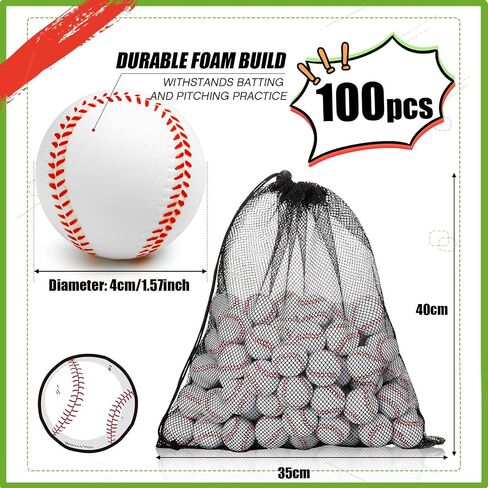 100 Pcs Mini Training Foam Baseballs Soft Baseballs with Storage Bag Practice Baseballs for Hitting Pitching Machines Batting Accuracy Indoor Outdoor Sports Teenager Players Play(Yellow) in Saudi Arabia