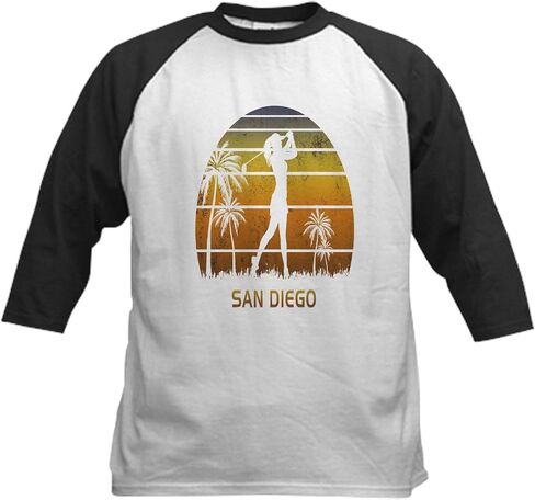 CafePress Retro San Diego Women's Golf G Baseball Jersey Kids Cotton Baseball Jersey, 3/4 Raglan Sleeve Shirt in Saudi Arabia