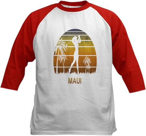 CafePress Retro Maui Women's Golf Golfin Baseball Jersey Kids Cotton Baseball Jersey, 3/4 Raglan Sleeve Shirt in Saudi Arabia