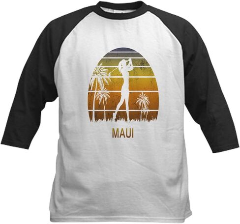 CafePress Retro Maui Women's Golf Golfin Baseball Jersey Kids Cotton Baseball Jersey, 3/4 Raglan Sleeve Shirt in Saudi Arabia