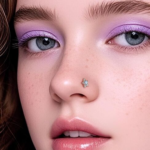 Meiighting 3pcs 20g مجموعة خاتم الأنف على شكل حرف L ، نجم 7 ملم وأزرار أنف القمر ، الفولاذ المقاوم للصدأ 316 لتر مع أوبال أبيض وزركون ، مجوهرات ثقب الأنف السماوية للنساء in Saudi Arabia
