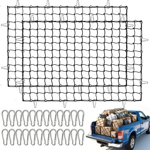 2 Pack Cargo Net for Pickup Truck Bed, 4' x 6' Heavy Duty Bungee Mesh, Simple Car Cargo Mesh Organizer with 24 Hooks Suitable for Pickup Truck Bed, SUV, Small Trailer Cargo in Saudi Arabia