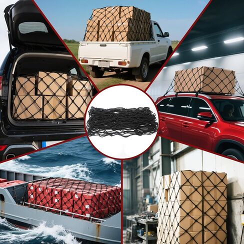 2 Pack Cargo Net for Pickup Truck Bed, 4' x 6' Heavy Duty Bungee Mesh, Simple Car Cargo Mesh Organizer with 24 Hooks Suitable for Pickup Truck Bed, SUV, Small Trailer Cargo in Saudi Arabia