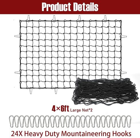 2 Pack Cargo Net for Pickup Truck Bed, 4' x 6' Heavy Duty Bungee Mesh, Simple Car Cargo Mesh Organizer with 24 Hooks Suitable for Pickup Truck Bed, SUV, Small Trailer Cargo in Saudi Arabia